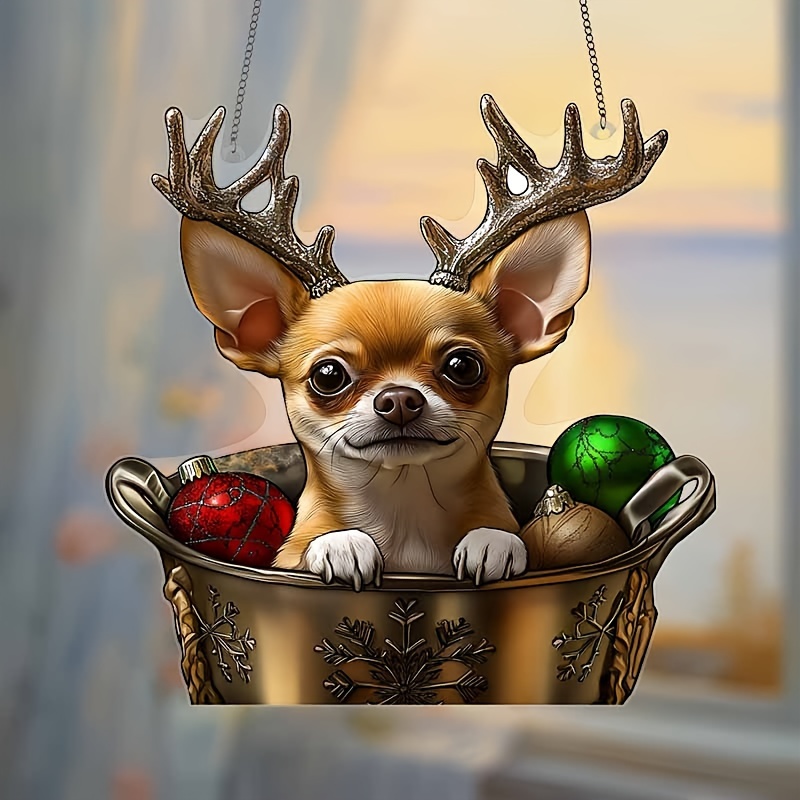 

Christmas Chihuahua Dog Suncatcher Ornament - 8x8 Inch Hanging Window Decoration, Festive Animal Theme Decor, Unique Holiday Gift For Women, Best Friend, Housewarming, Room & Wall Art