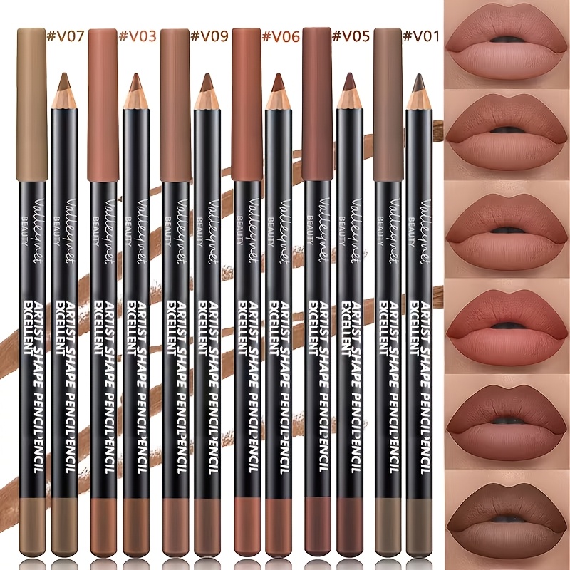 Image of 6pcs/set Lip Liner Set And Eyeliner Set Nude Long-lasting Matte Waterproof Lipstick 2 In 1 Eyeliner And Lip Liner Waterproof Lip Liner Lipstick Set Women's Lip Makeup Cosmetics Matte Lip Makeup Pencil