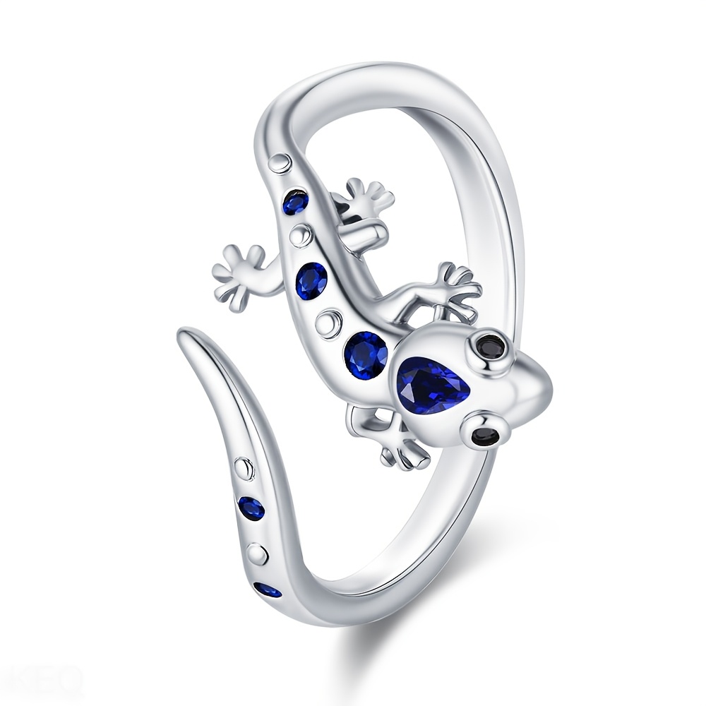 E-shop 1 Stück 925 Silber plattierter Tierring Gecko offener Ring, modischer Stil, Damenpersönlichkeitsschmuck, ideales Geschenk für Partyaccessoires,