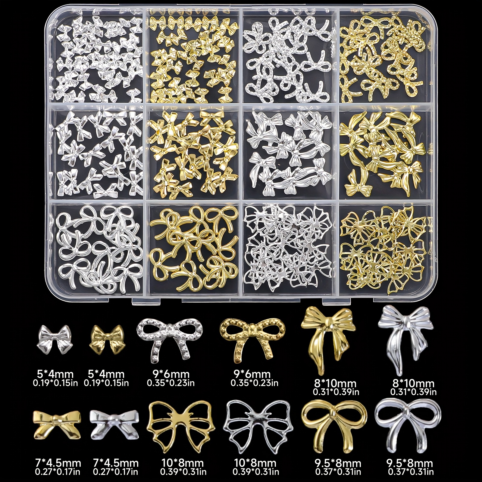 E-shop 12-fach Gold- Silberbogen-Nagelkunst-Nietendekoration, Vielseitiges Hohlmetall-Nagel-DIY-Sticker-Set