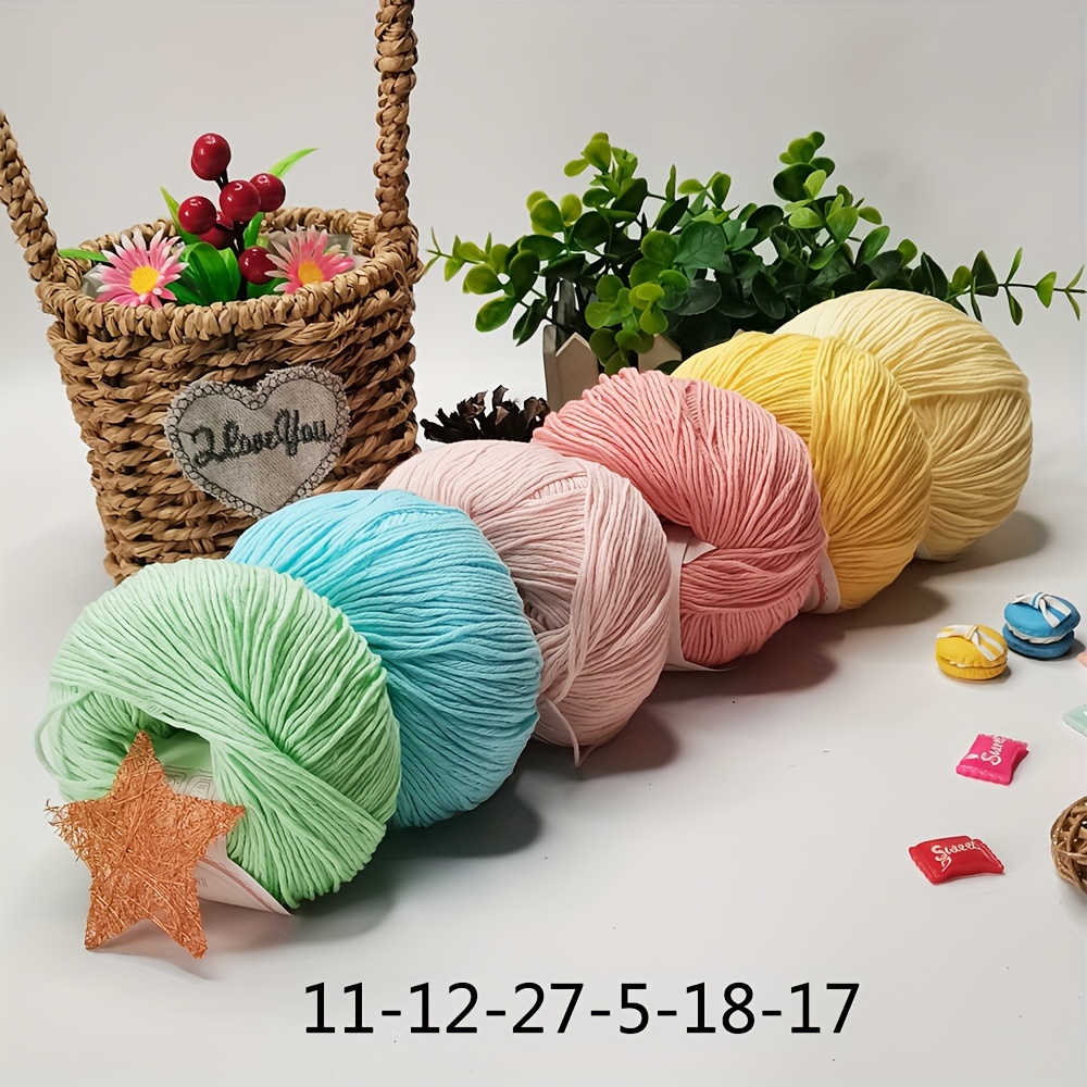 

300g Bundle (50g X 6) Soft Skin-friendly Cotton Yarn 98% Cotton 2% Nylon, Variegated Yarn For Knitting Hats, Vests, Blankets, Sweaters, Bags - Pink, Yellow, Light Yellow, Light Blue, Light Green