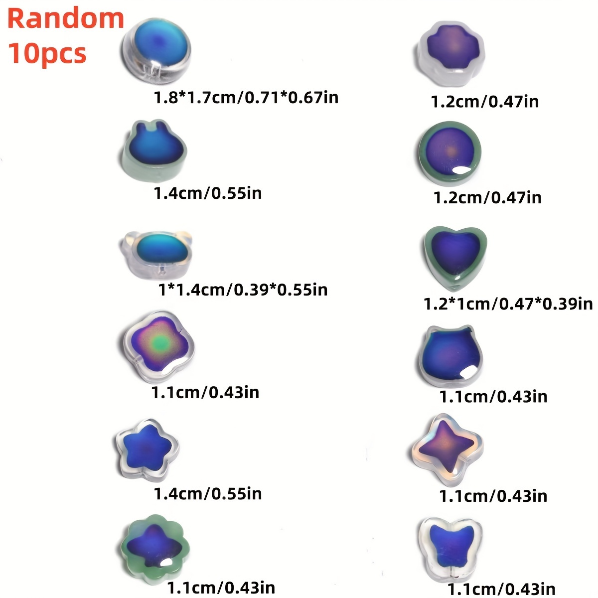 TEMU 10pcs Perles de verre thermosensibles à changement de couleur, style de couleur aléatoire, perles d'espacement libres pour la fabrication de