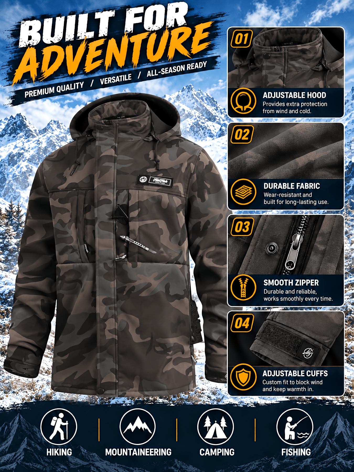 Men's Hooded Jacket & Thermal Pants Set for Cold Weather Activities