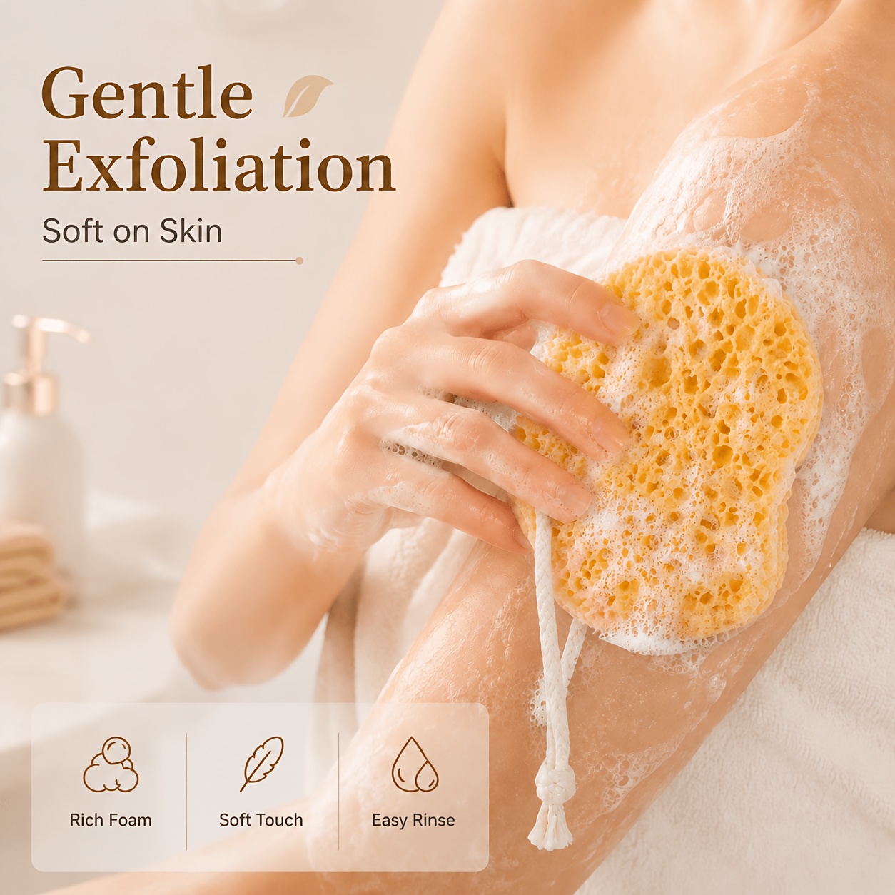 Soft Bath Sponge with Hanging Loop, Daily Cleansing Shower Sponge