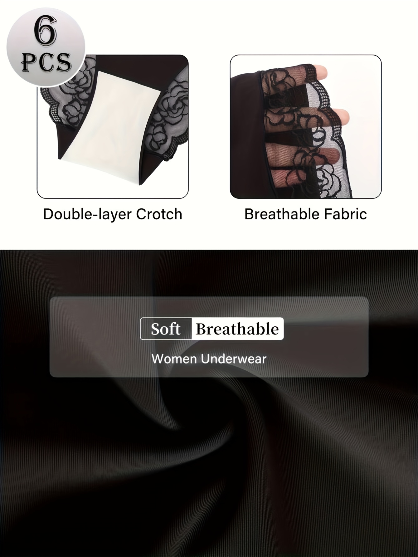 6-Pack Sexy Lace Splicing Women'S Panties Low Waist Seamless Comfort Breathable Solid Color Panties Minimalist Luxury All-Season Nylon Triangle Panties