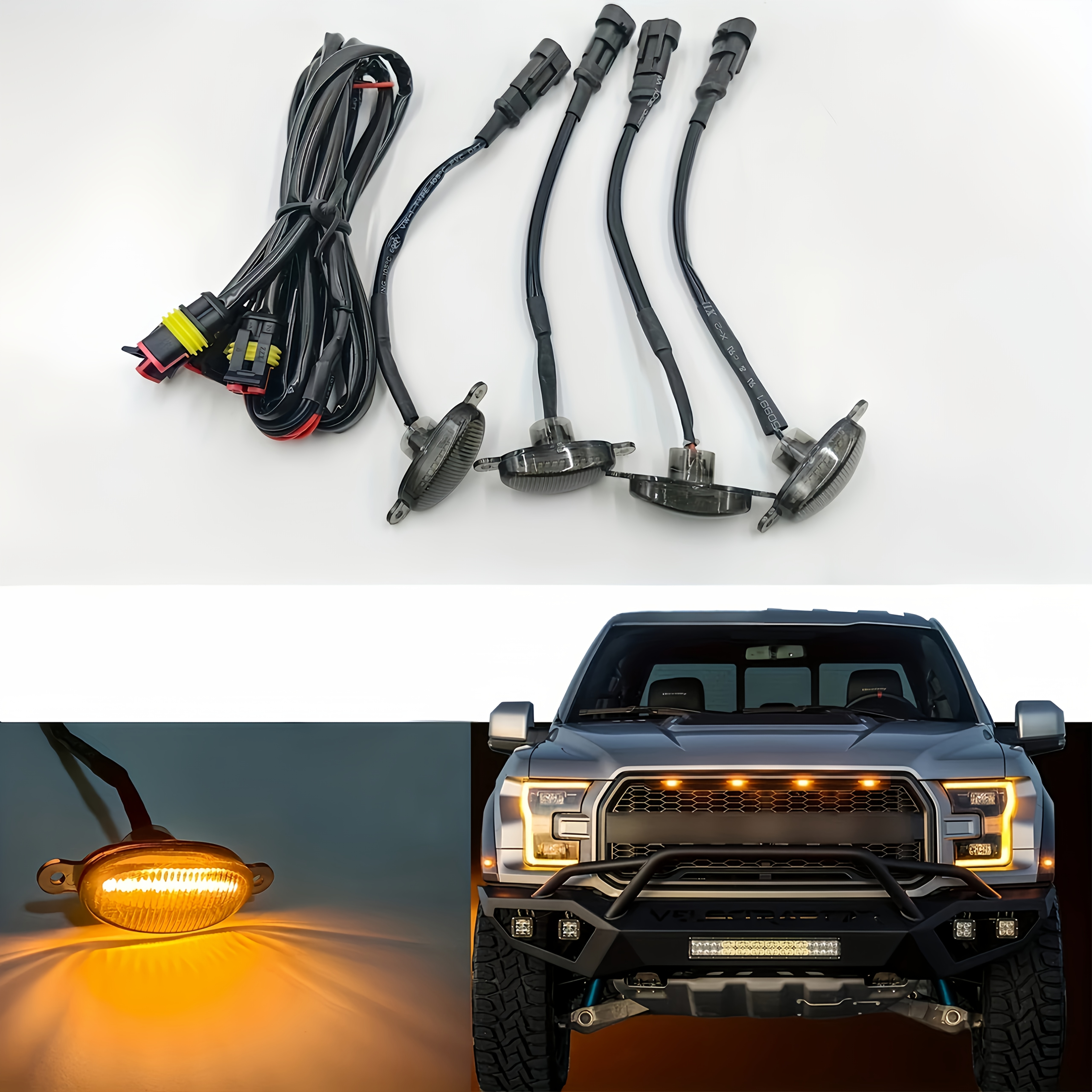 TEMU 4pcs Led Grille Light Kit With Wiring Harness - Suitable For Dc12v Car Front Decoration Accessories, Ideal For Modified Off-road Vehicles, Suvs, And , No Battery Required.