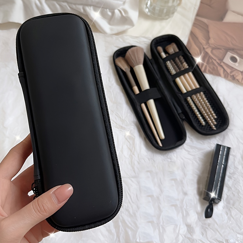 

1pc, Portable Makeup Brush Travel Case, Pu Leather Cosmetic Brush Organizer, Professional Storage Pouch For Brushes & Eyebrow Pencil, Zippered Carrying Bag With Elastic Holders