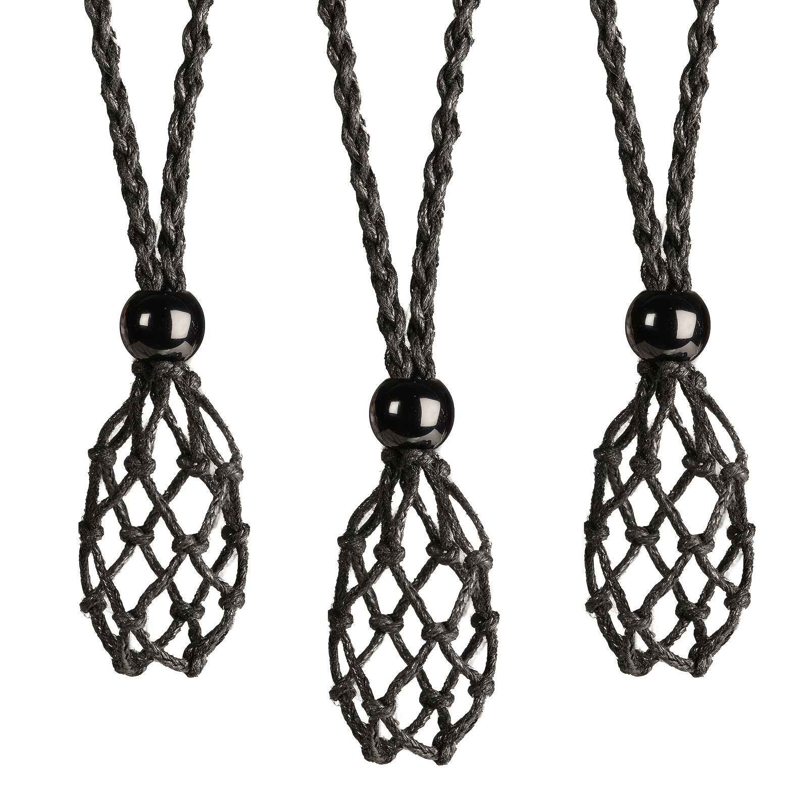 Set Of 3 Handcrafted Empty Stone Holder Necklaces With Adjustable Cords For Jewelry Making