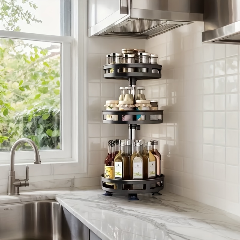 TEMU 3-tier Rotating Kitchen Spice Rack, Metal Turntable, Rotating Spice And Seasoning Storage Rack, Kitchen Spice Jar Organizer, Kitchen Accessories