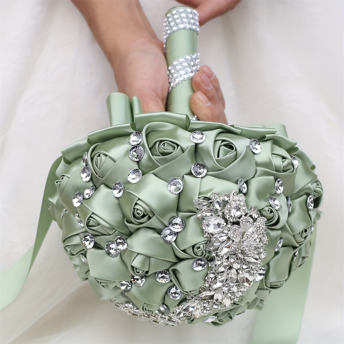 zamonaviy to'y buketi, porloq kristallar bilan, polyester va spandex, qo'lda ushlash uchun to'y gulchambari, w445 tafsilotlari 3