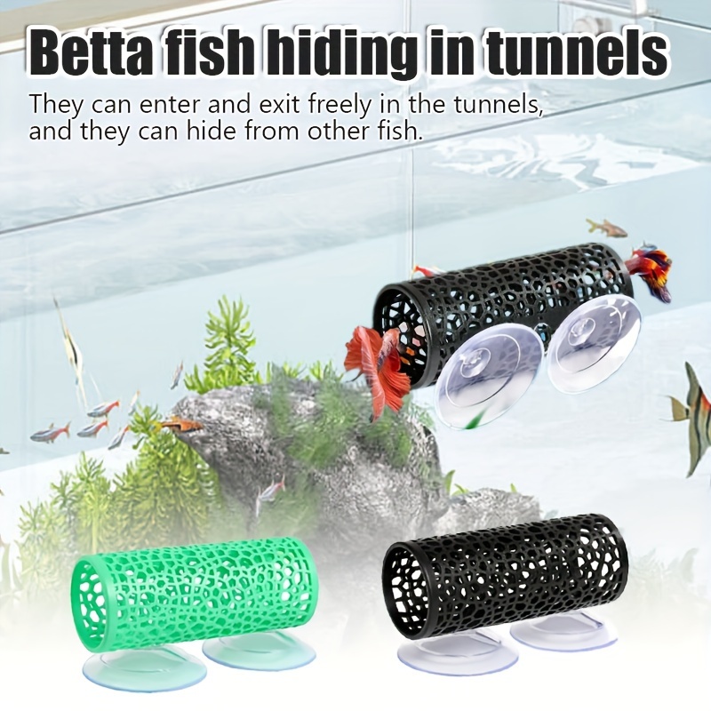 2 Stück Betta Fisch Tunnel - Schwarze Aquarium Höhlen Mit Saugnapf - Versteck Für Kampffische