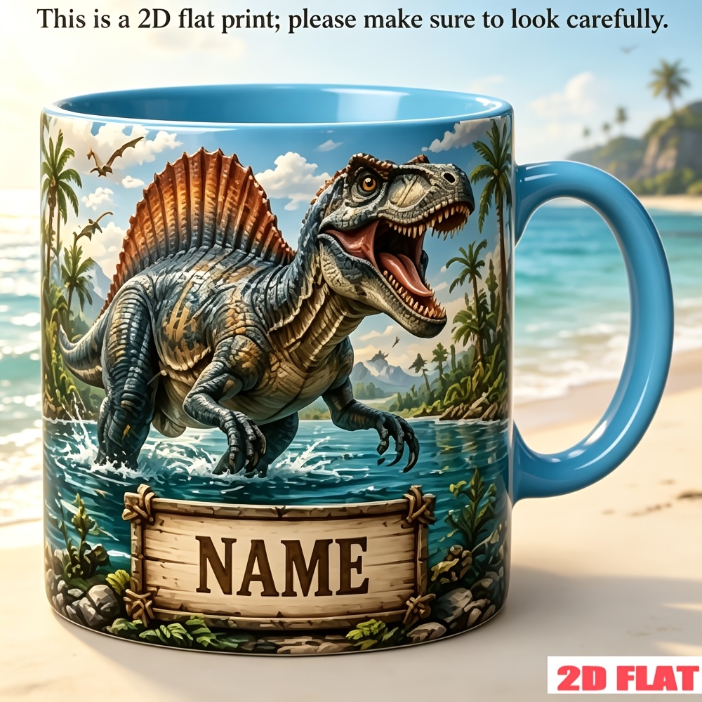 TEMU 2d Printed Custom Jurassic Dinosaur Enthusiast Mug, Ceramic Coffee Cup, 11oz, Personalized Name/text Customization, Microwave Safe, Available,