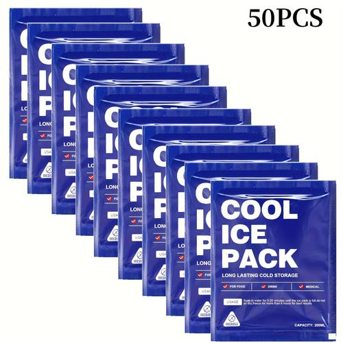 50pcs reusable ice packs for coolers bulk gel ice bags for camping and picnic long lasting cooling for food and drinks outdoor kitchen and supply