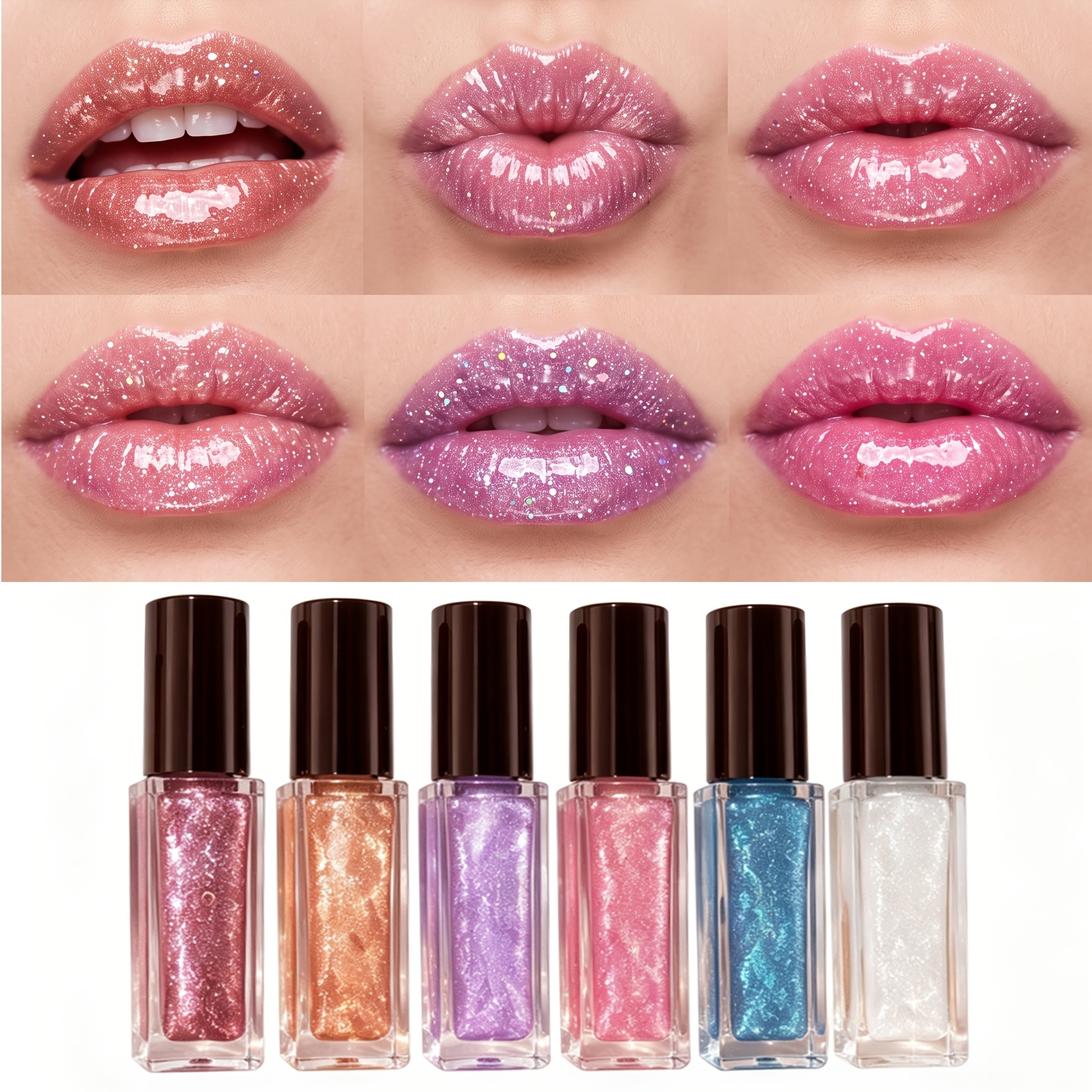 TEMU [6pcs Set] Shimmering Glitter Lip Gloss - Metallic Finish | Non-sticky Shine (golden Blue Red Clear) | Unisex | Perfect For