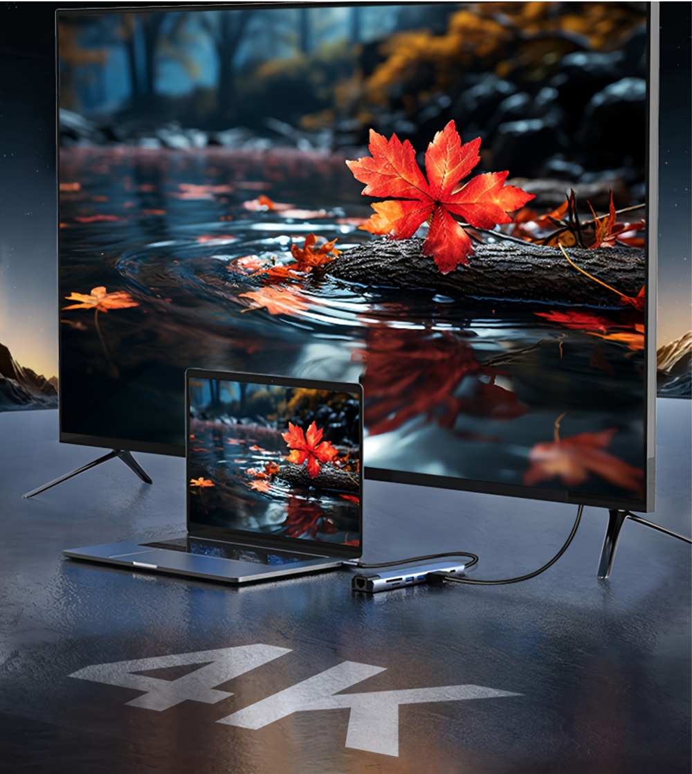 RSHTECH 8-in-1 Type C HUB Adapter - 4K HDTV, USB 3.0 5Gbps High-Speed Data Transmission, SD/TF Card Reader, RJ45 Ethernet, PD 100W USB C Docking Station for Mobile Hard Disk, Keyboard, Mouse, Digital Camera, Printer, Webcam, SD/TF Card