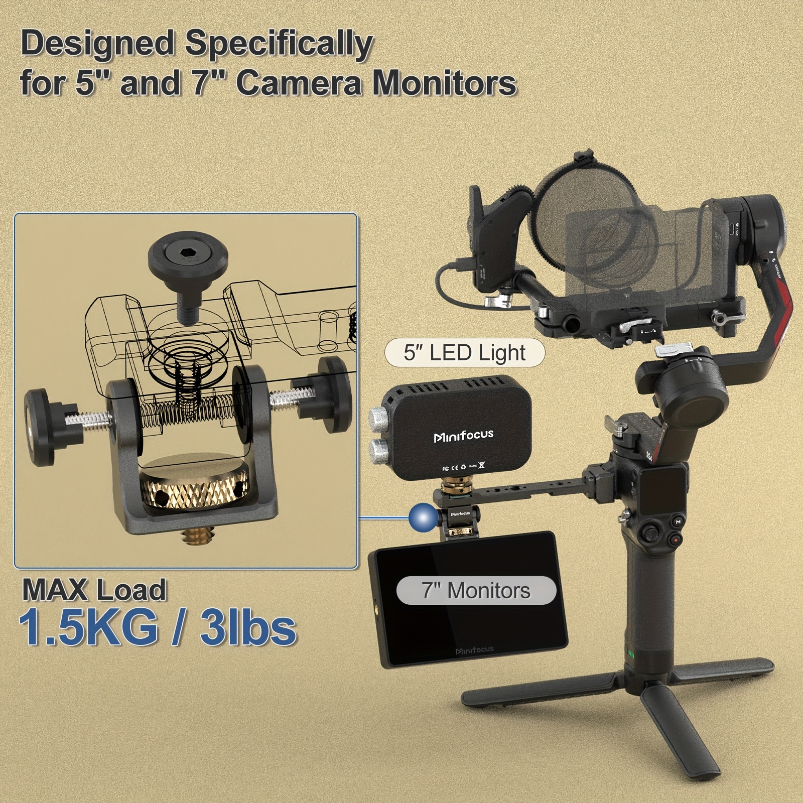 adjustable camera monitor mount   release   clamp cold shoe mount 360 rotatable field gimbal monitor holder for   4 mini       2 rsc 2       3 mini gimbal Product details 6