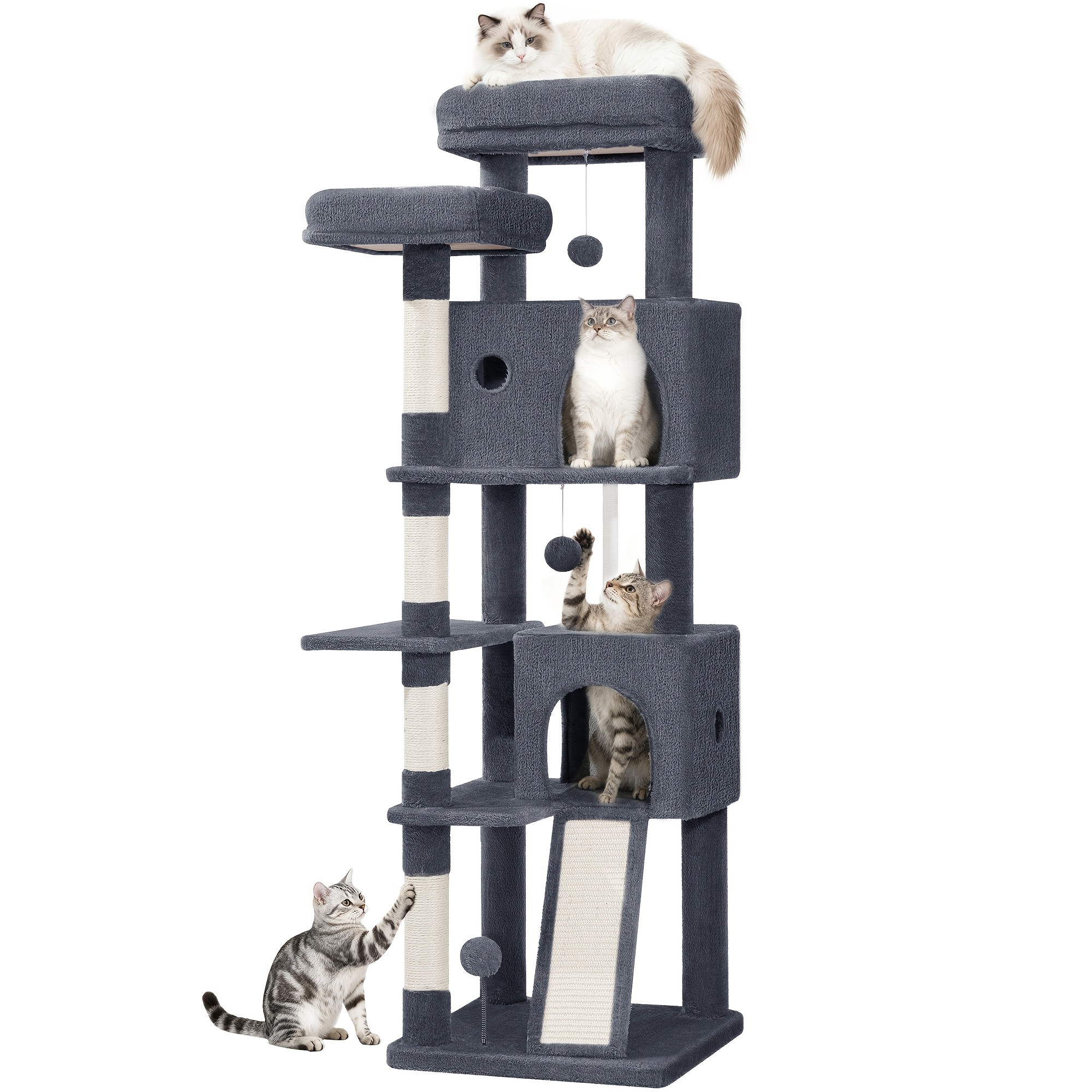 TEMU Grand Arbre à Chat, 152 cm Poteau à , Arbre à Chat Robuste pour Grands Chats avec Poteaux en Sisal, Planche à , Confortables, 2 Perchoirs,