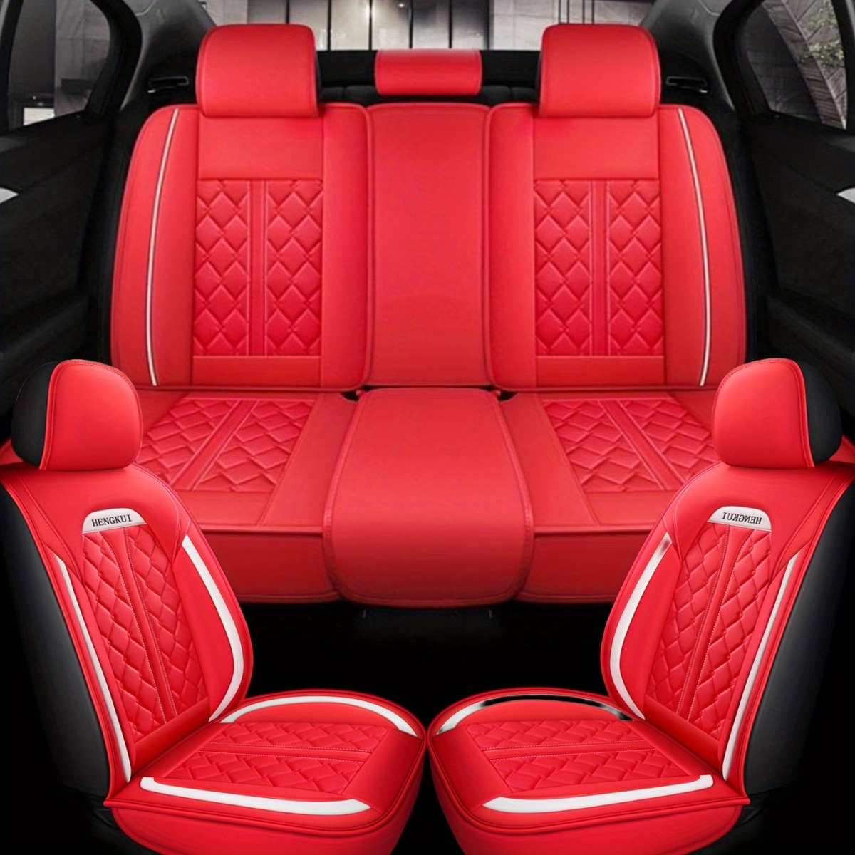 TEMU 1/5-seat New Full-wrap Full-pu Leather Four-season Car Interior Set Seat Cushion, Fashionable And Scheme, Pu Leather Material, Comfortable And