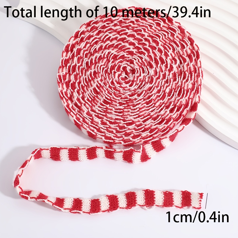 TEMU 10m Red And White Christmas Knitted Scarf Style Ribbon, Christmas Knitted Mini Scarf, Diy Mini Neck Scarf, Suitable For Christmas Gifts, Dolls,