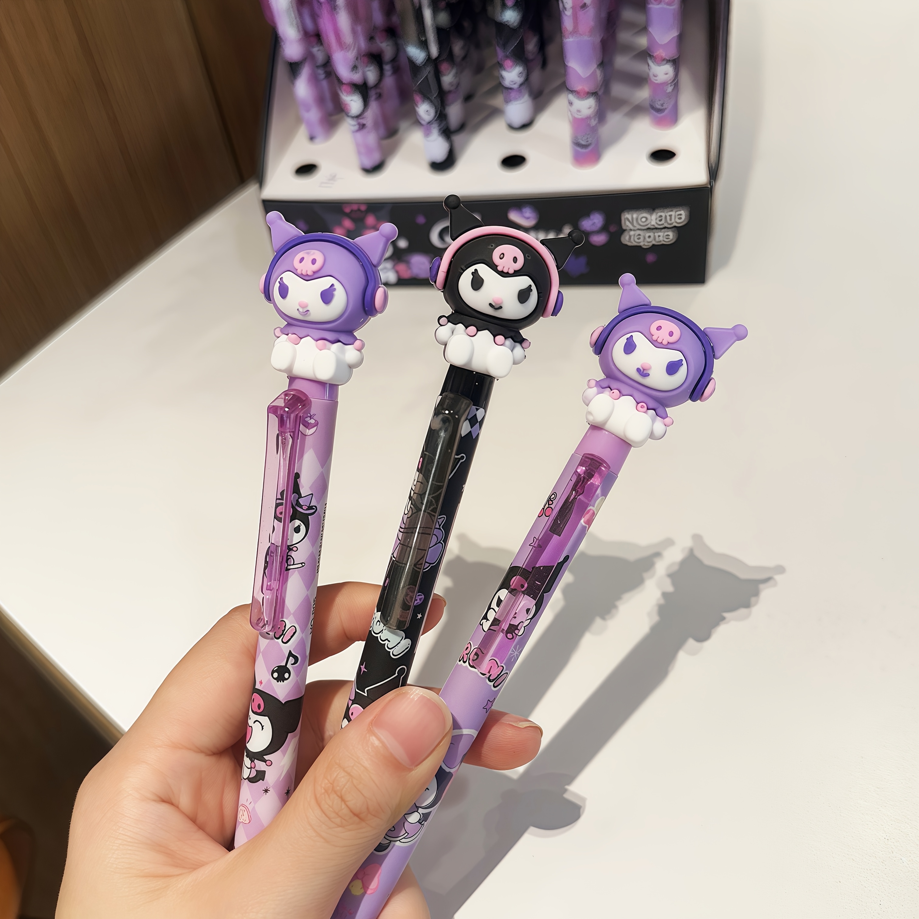 Image of 3pcs/6pcs Kuromi Pens Set Pens Head Topper 0.5mm Fine Point, Smooth Writing For Note Taking Marking Planner Puzzles Kuromi Office Supplies Pack