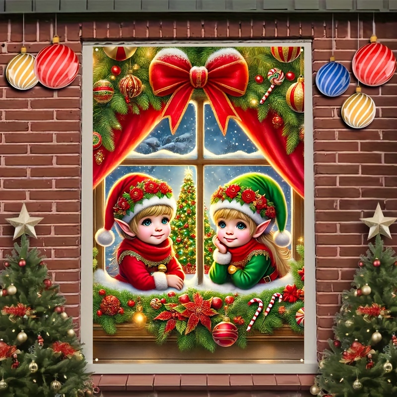 

1-pack Christmas Elf Window Banner - Festive Holiday Decor, 100% Polyester Multipurpose Indoor Flag With Vibrant Colorful Christmas Design, Easy To Hang & No Electricity Or Batteries Needed