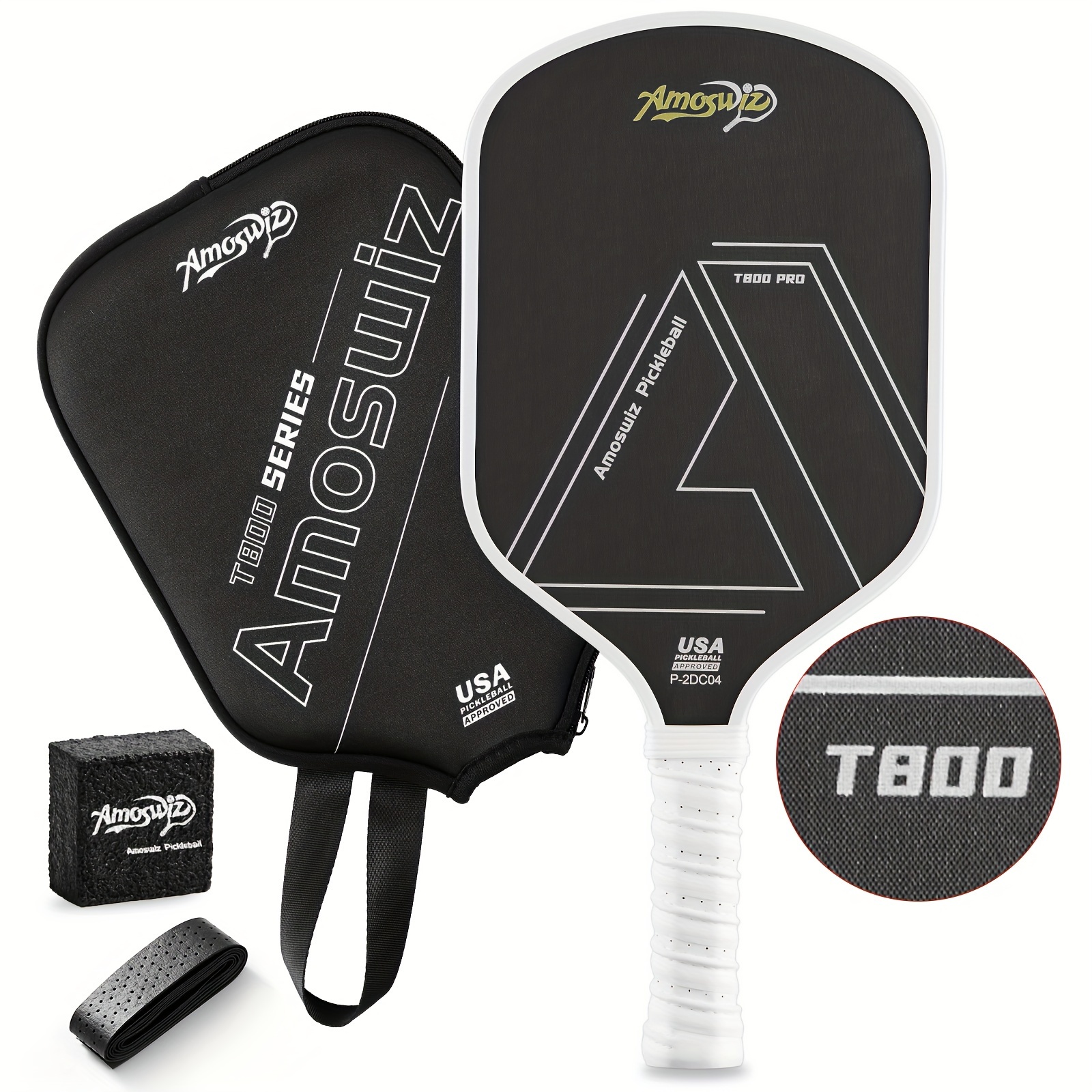 

Amoswiz Carbon Fiber Pickleball Paddle - 16mm, Spin & , Includes Protective Cover & Eraser - Perfect Gift For