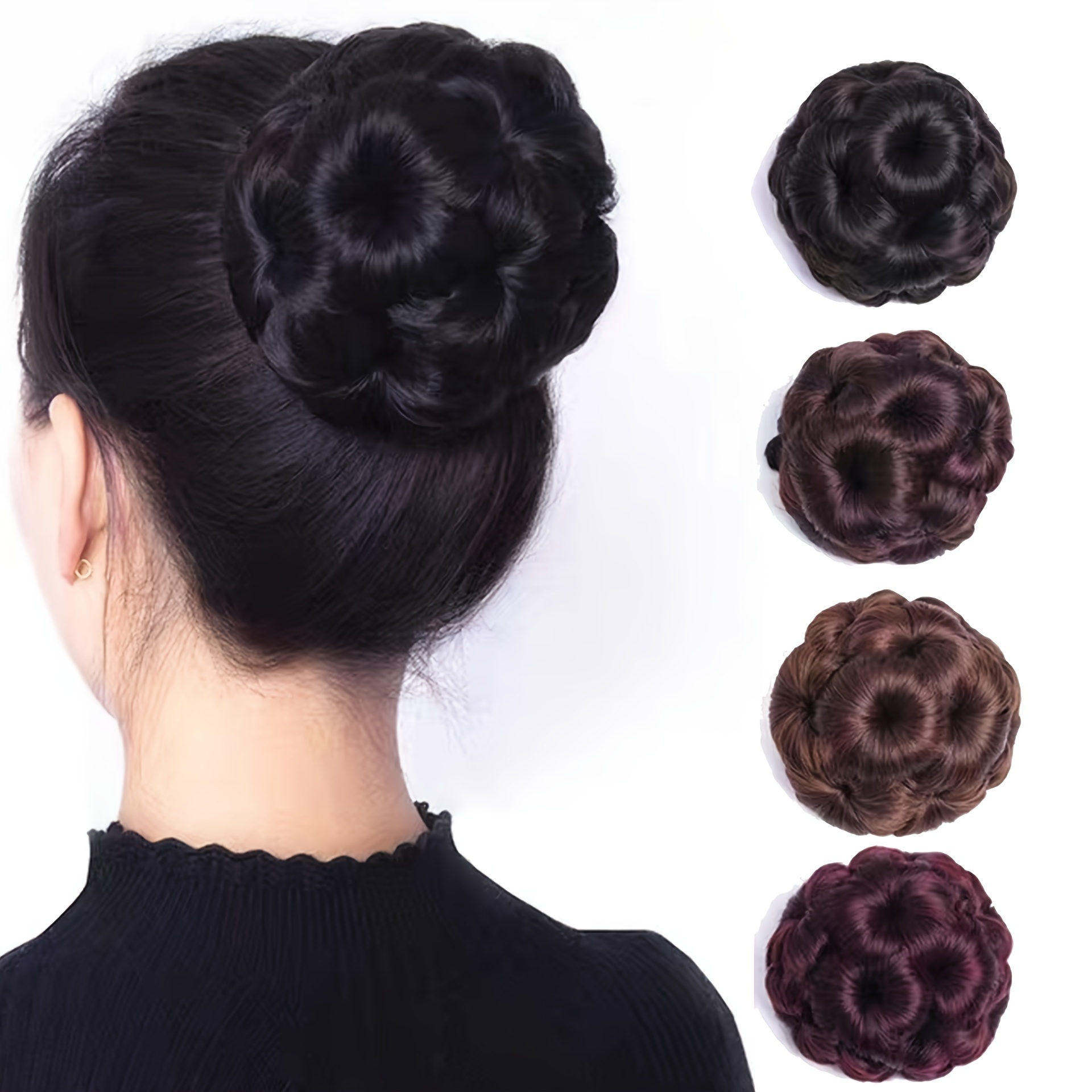 

Elegant Vintage Floral Bun Hair Clip With Wig, Plastic Solid Color Hair Claw For Women, Hair Updo Accessory, Volumizing Back Head Fixing Tool, Suitable For 14+ - Single Pack