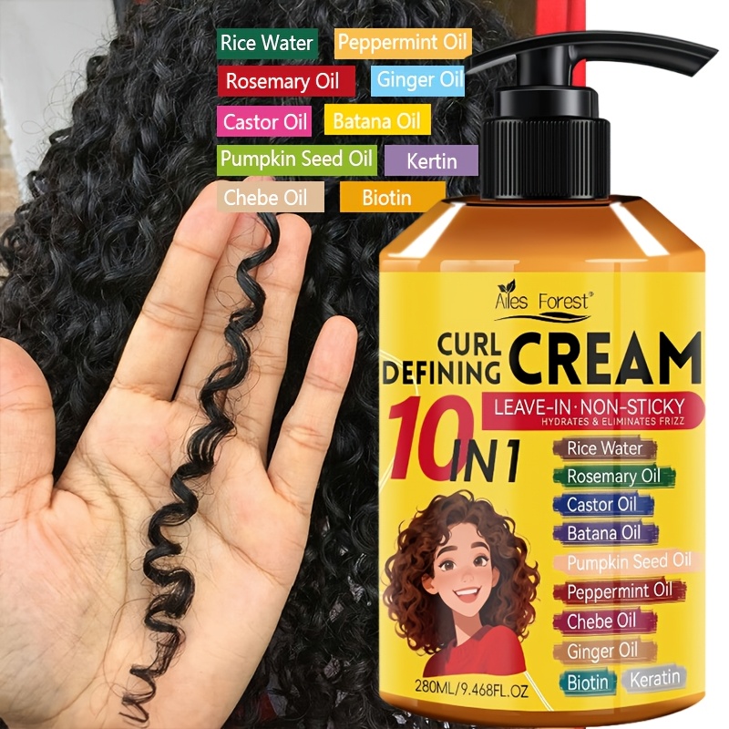 TEMU 1 Bottle 9.47 Oz 10-in-1 Defining Cream | Moisturizing, Non-sticky Styling Cream For Adults - Enhances Definition And Hydrates Hair, Suitable For Normal, Wave, And Curly Hair, Unisex, Fashionable