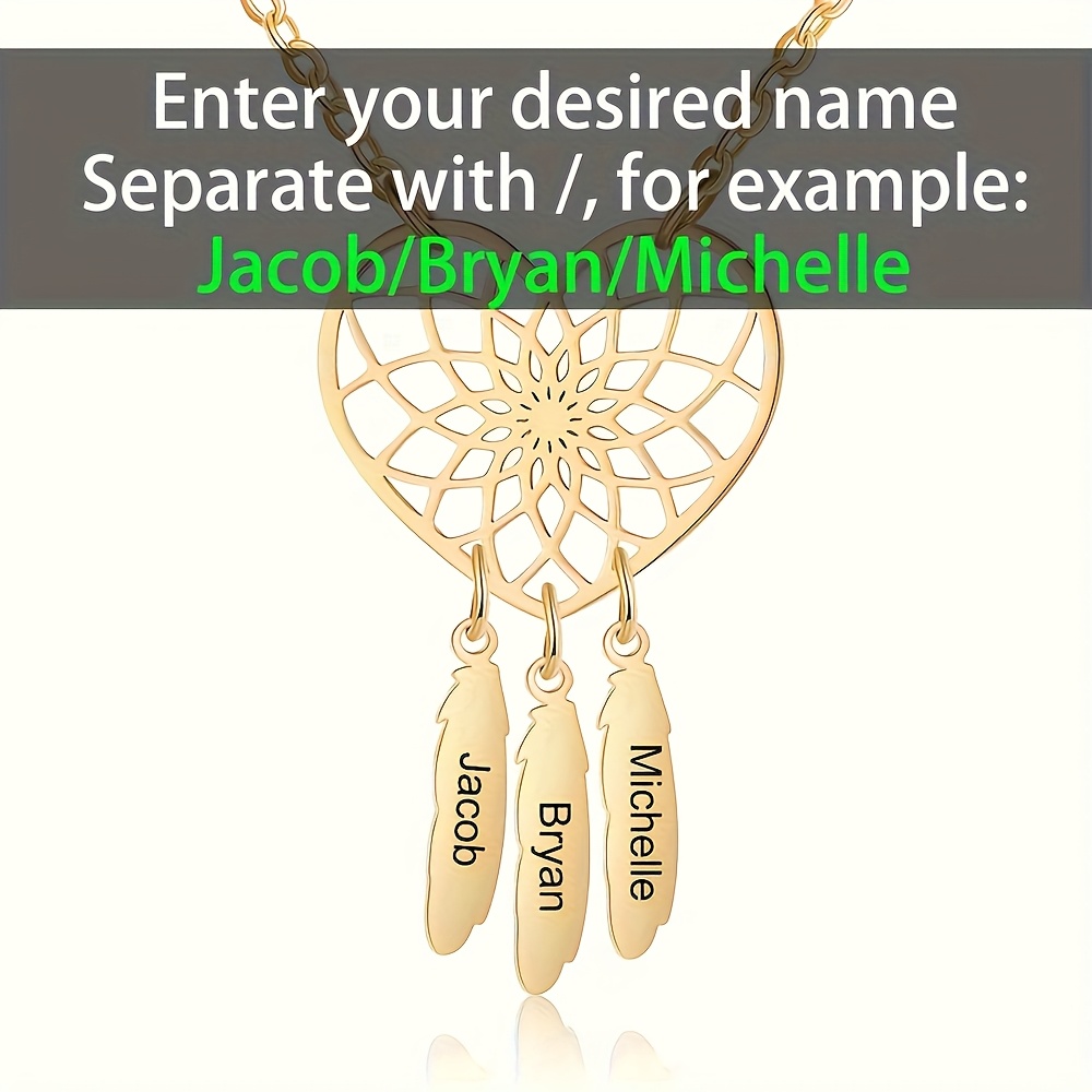 TEMU Personalized Women's Fashion Pendant Necklace, Custom Heart-shaped Hollow Pendant, Customizable With 1-5 English Names, 18k Gold Plated Pendant,