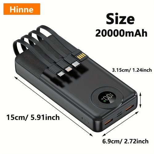 10000 20000mah power bank built in 4 in 1 usb type c cable universal multi output charger rechargeable lithium polymer battery emergency portable charger