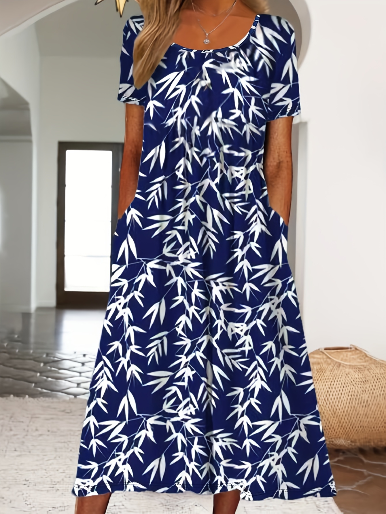 Women'S Stylish Print Dress Casual, Short Sleeve, Round Neck, Pockets  Spring/* Casual Attire|*|Po