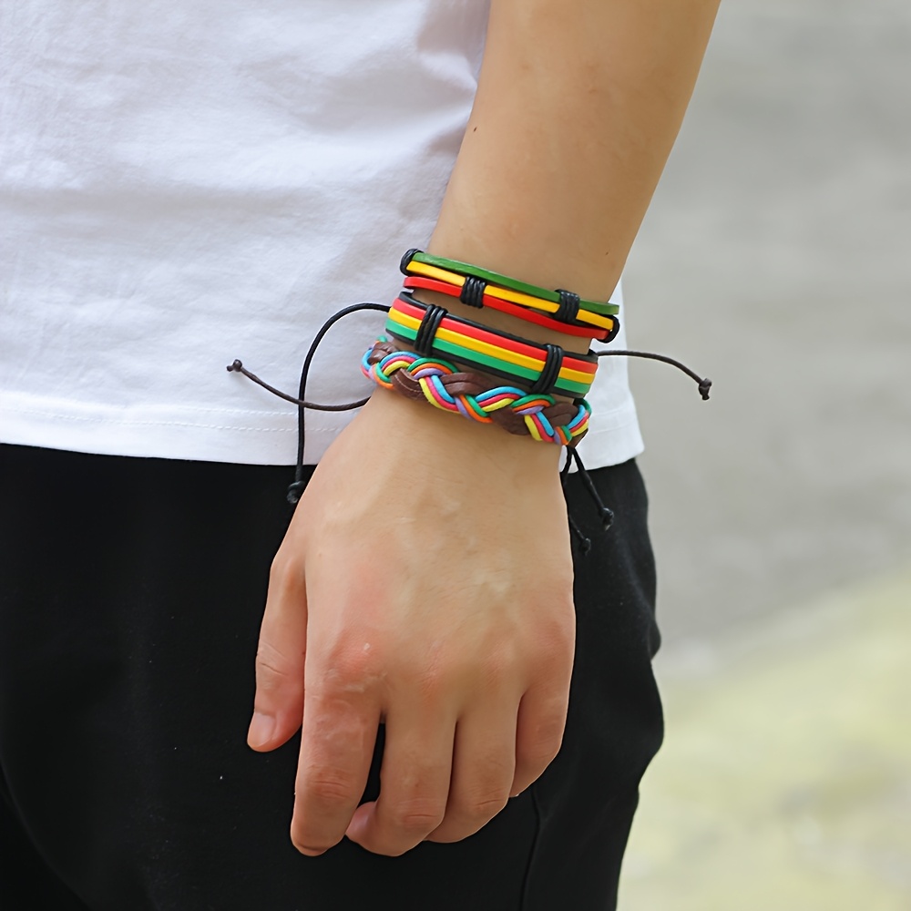Colorful Faux Leather Bracelet Set - 5pcs