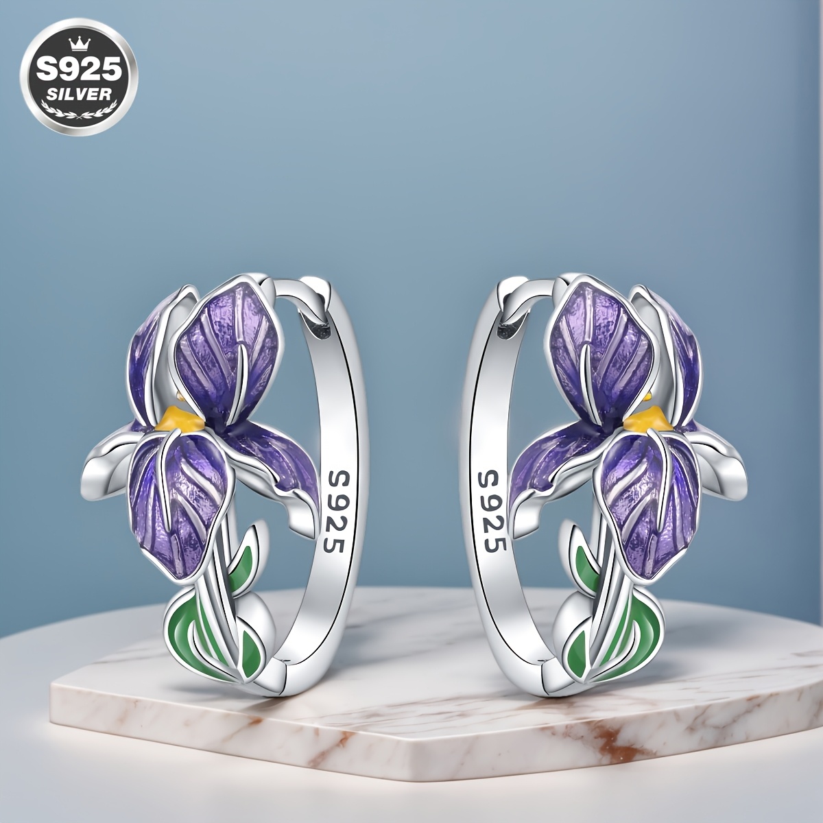 TEMU 1pair S925 Sterling Silver Allergy-proof Hoop Earring, Iris Earrings-women's Jewelry Suitable Daily Gift For Women's Jewelry, Gift, Objects With Design
