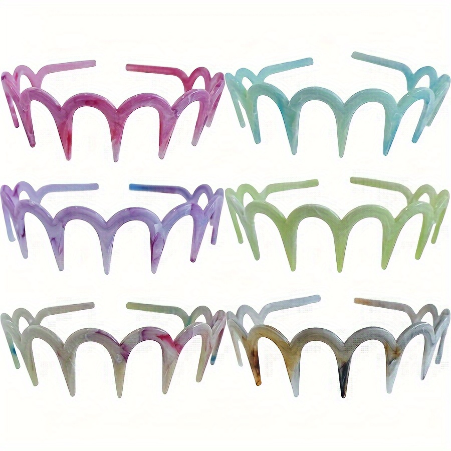 6pcs/1pc Tooth Anti-slip Wavy Headband Face Washing Hairband M-shaped Bright Hairband Set Easy Bangs Broken Hair Headband Marble Pattern Headband