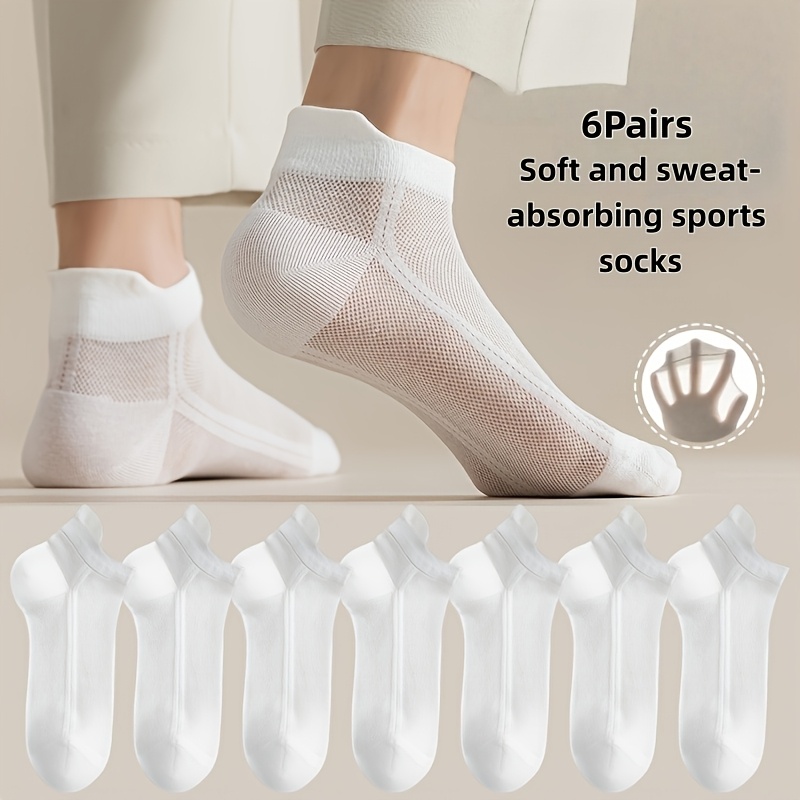 TEMU 6 Pairs Spring Summer Autumn Thin Socks Women' Mesh Breathable Short Socks Summer Women's Shallow Mouth Hollow Boat Socks Invisible Breathable