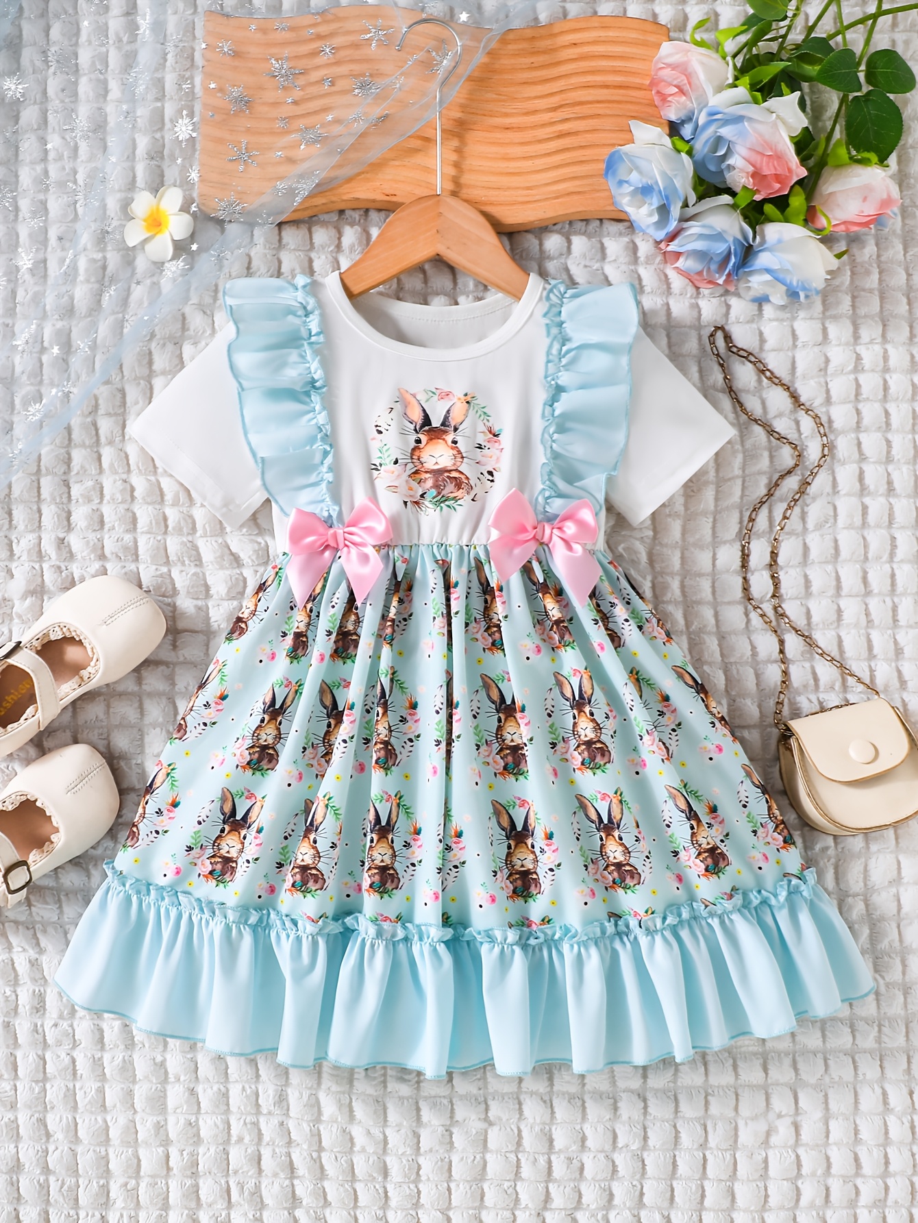 girls easter dress cute bunny short sleeve dress bow accent - Temu Mauritius
