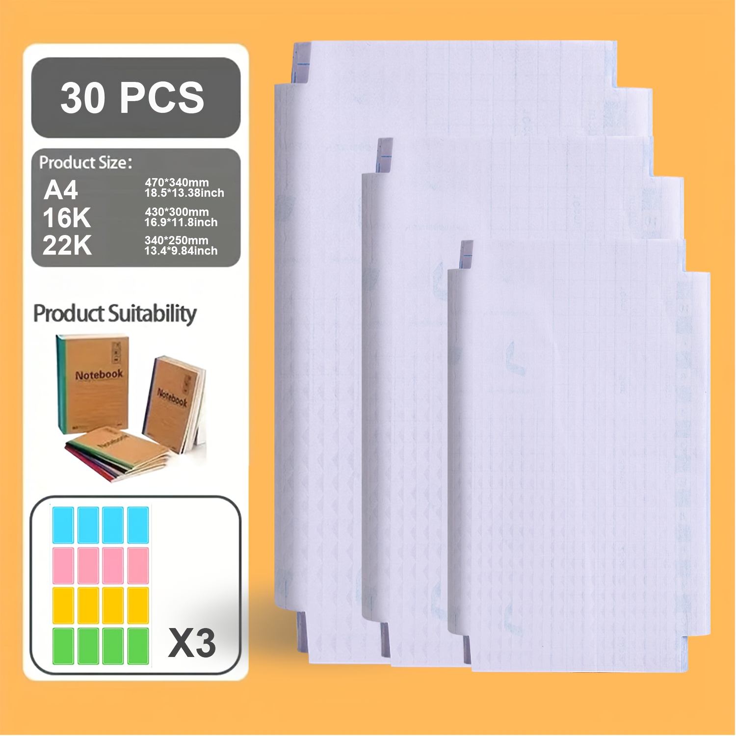 TEMU Lot de 10/30 pochettes de livre + étiquette nominative, disponibles en tailles, film de autocollant transparent pour livres, housse de adhésive
