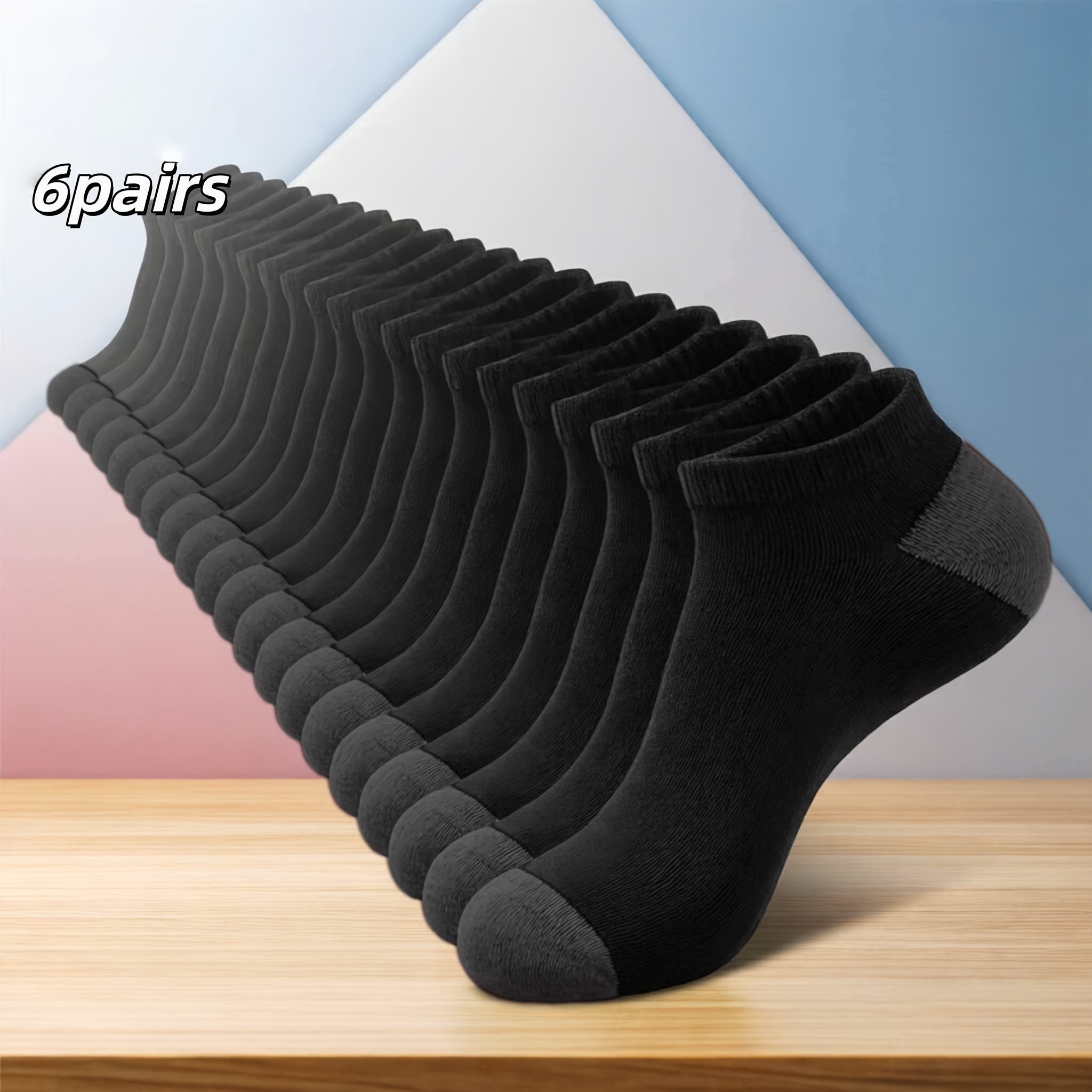 TEMU [6 Pairs Men's Thickened Moisture-wicking Sports Socks] Autumn And Winter Calf Socks, Elastic Ribbed Top, Arch Support, Breathable Design,