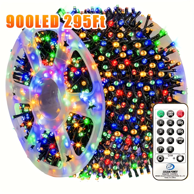 

900led 295ft Outdoor Christmas String Lights, Plug In Fairy Light With Remote Control 8 & Timer, Decoration For Home Garden Yard Wedding