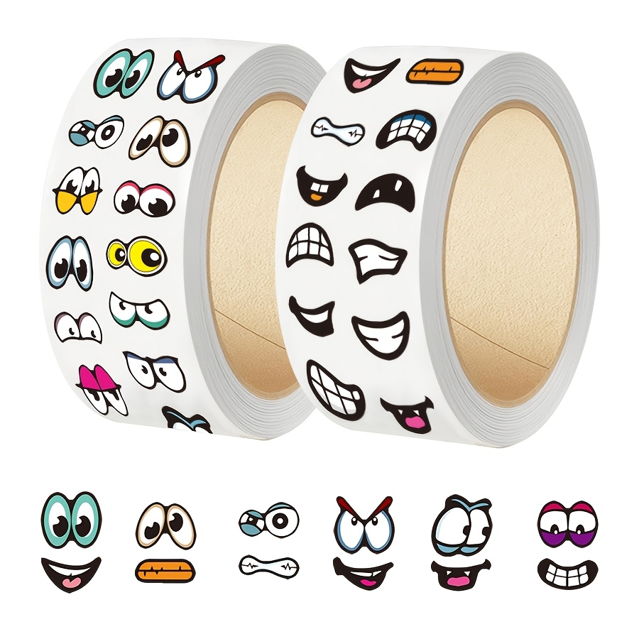 E-shop 2000 Stück Gesichtsausdruck Aufkleber Rolle, Bunte Augen und Mund Dekorative Etiketten für Basteln, Verpackung, Briefumschlag Versiegelung,