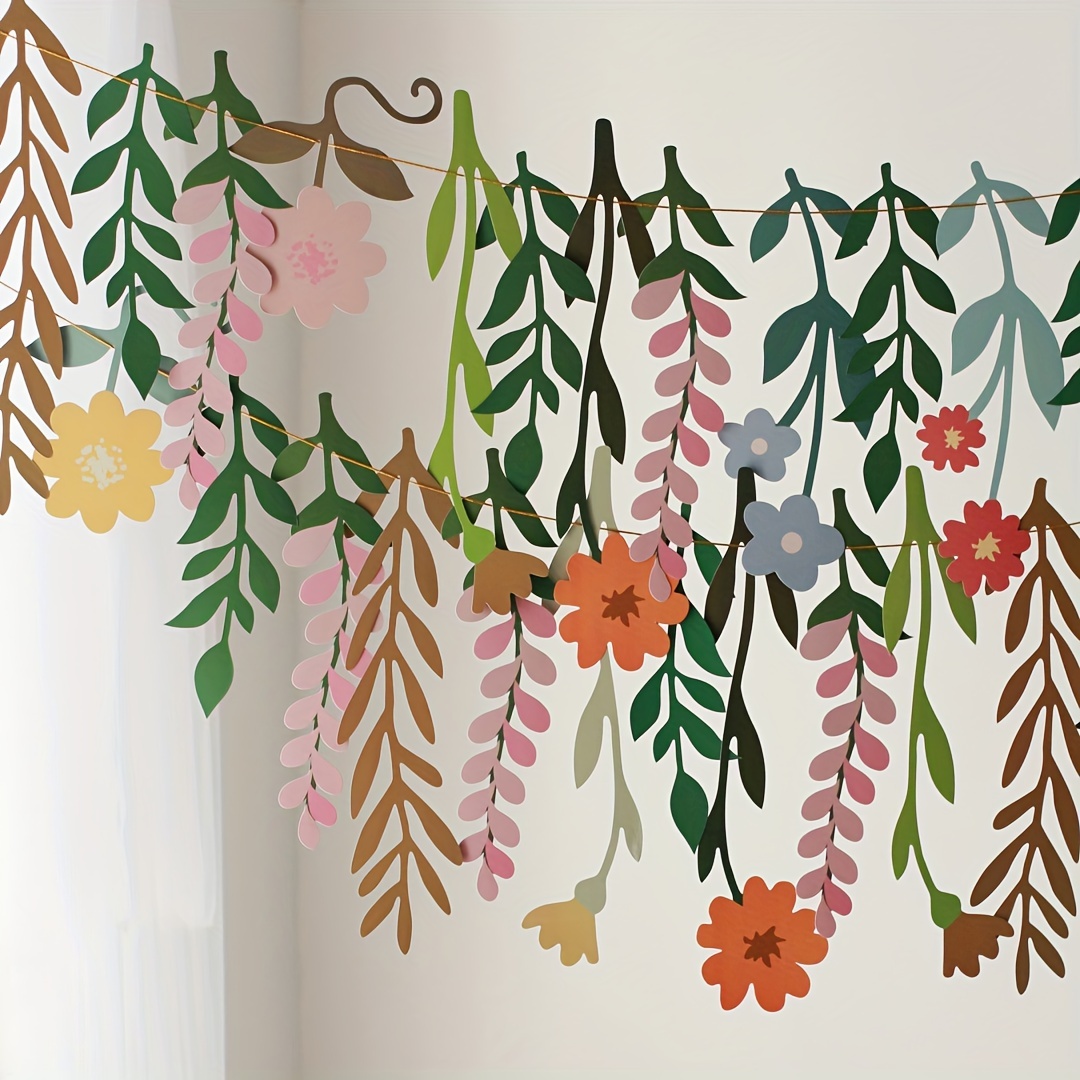 

Spring Floral Garland - Double-sided Paper Flower Banners For Use, Room & Multipurpose Decorations, No Electricity Required - Hanging Bunting Decoration