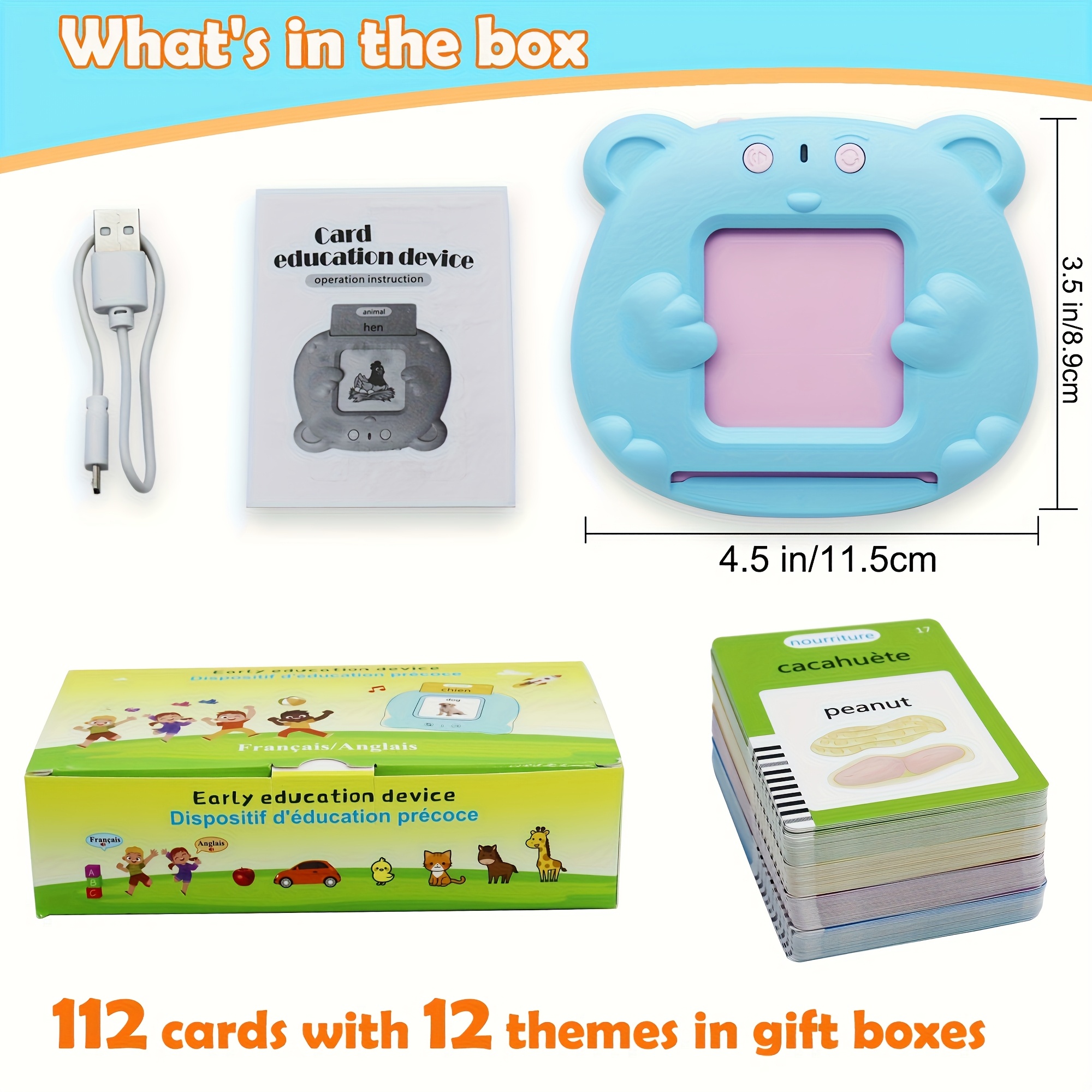 Image of 112 Cards 224 Words French Bilingual Talking Flash Cards, Sensory Speech Audible Toys To Learn French, Pocket Vocabulary Educational Game, Christmas Thanksgiving Birthday Gift For Boys Girls