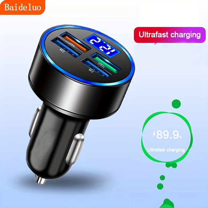 4 USB Ports O Fast Charging Charger, Car Expanding Adapter With Real-time  Digital Display