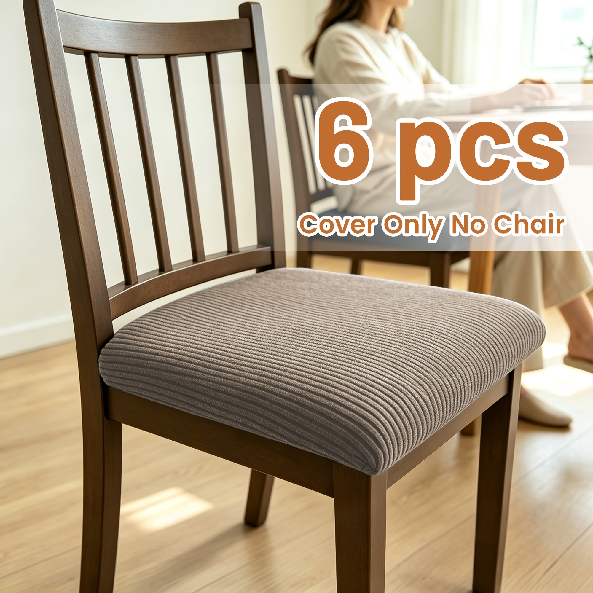 TEMU 4/6pcs Stretch Dining Chair Covers, Striped Floral Pattern Chair Pads, Elastic Fabric Chair Covers, And Clean