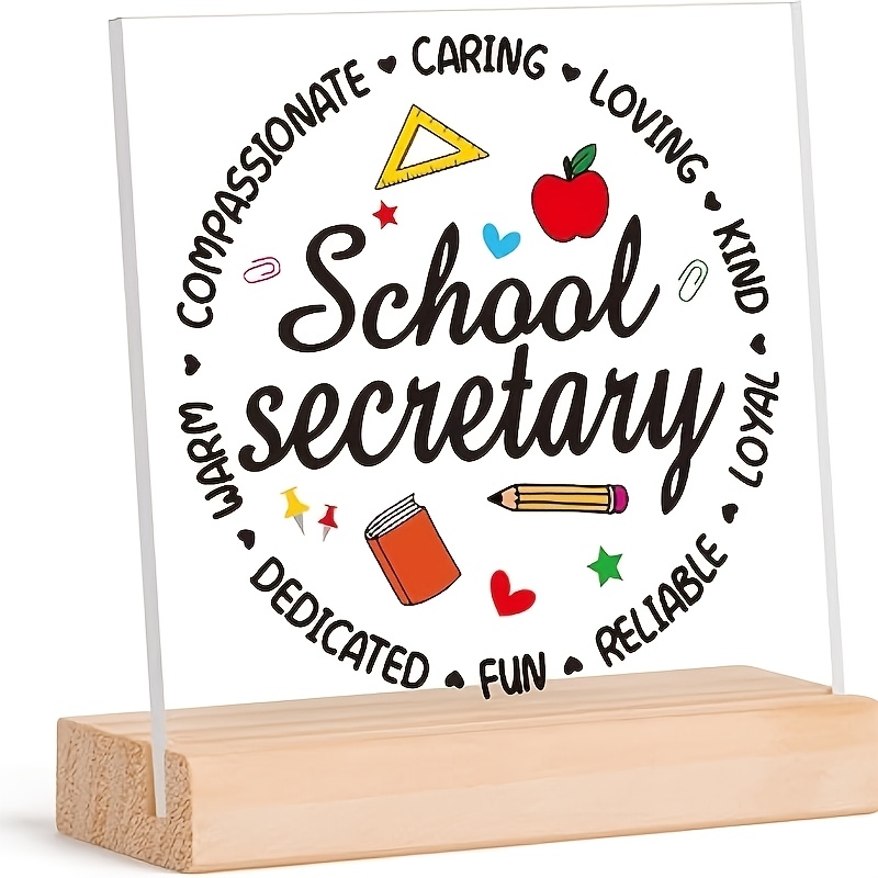 TEMU Plaque acrylique plate 2D, 1 pièce , cadeau de remerciement pour d'école - 3,9 X 3,9 pouces, remerciement à la féminine, avec support en bois,