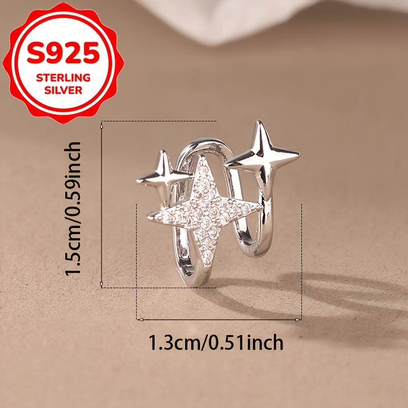2pcs Women's S925 Sterling Silver Star Clip-On Stud Earrings