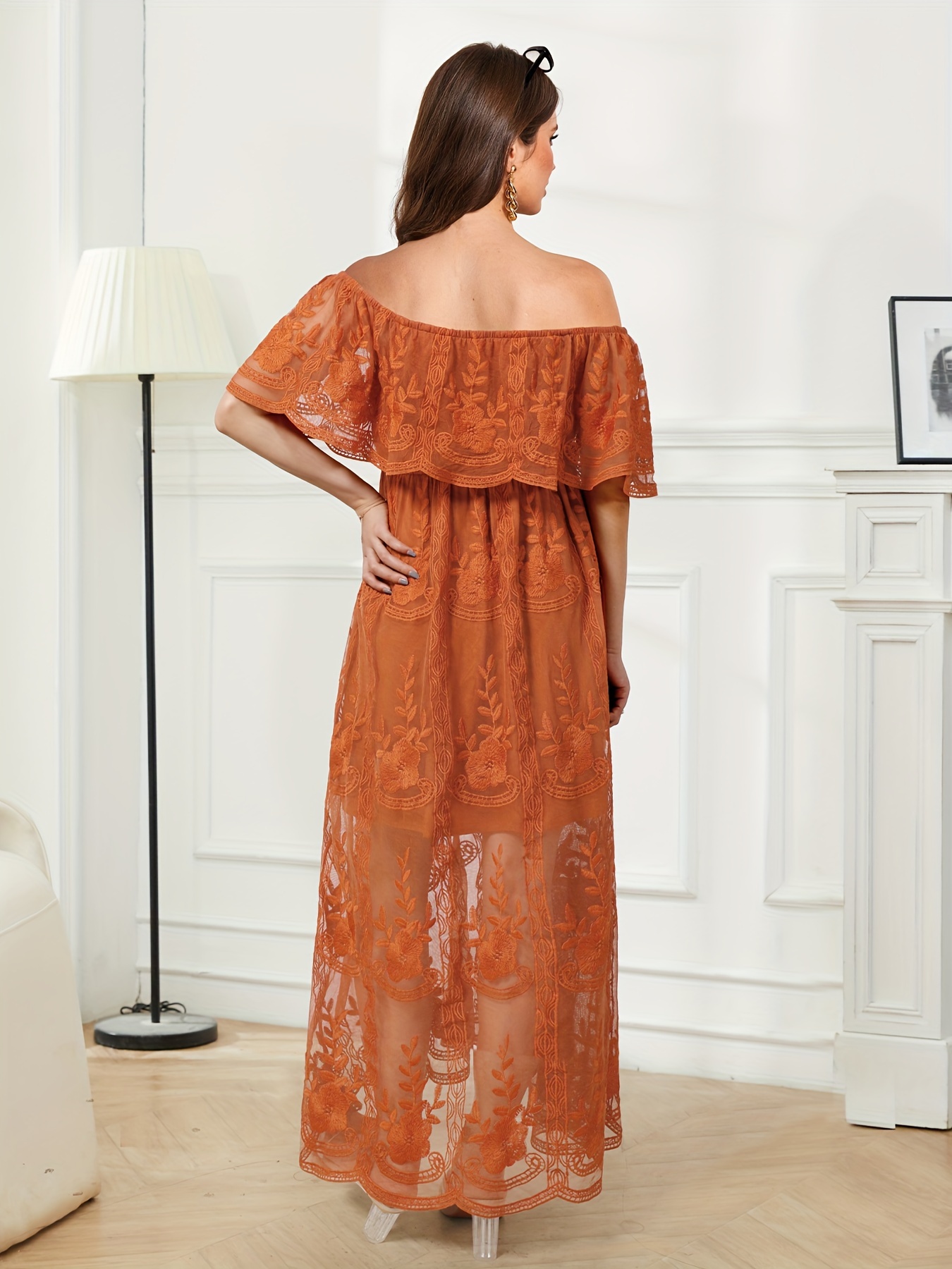 white christmas dresses Burnt Orange Pleated Long Sleeve Mini Dress main image 1