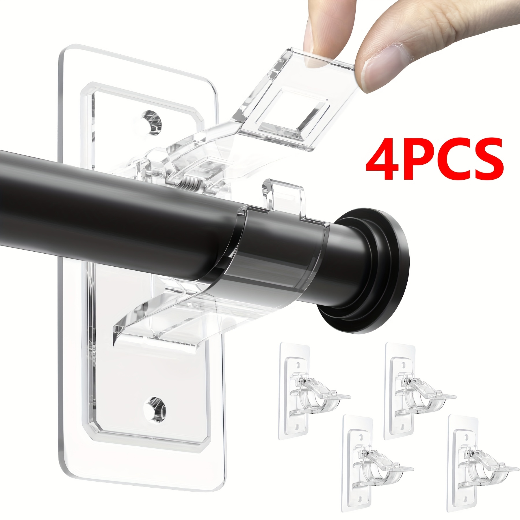 Image of No-drill Curtain Rod Brackets, Self-adhesive Curtain Rod Hooks, Versatile No-nail Curtain Rod Hooks