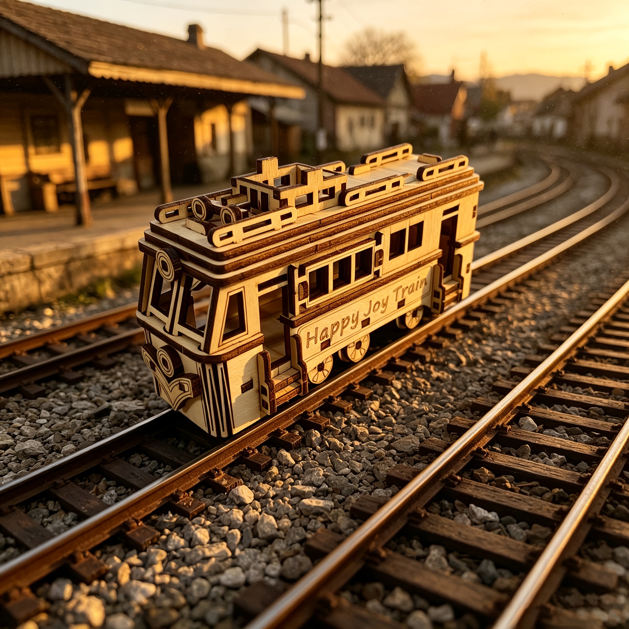 Wooden Tram Craft Ornament, 3D Puzzle Model