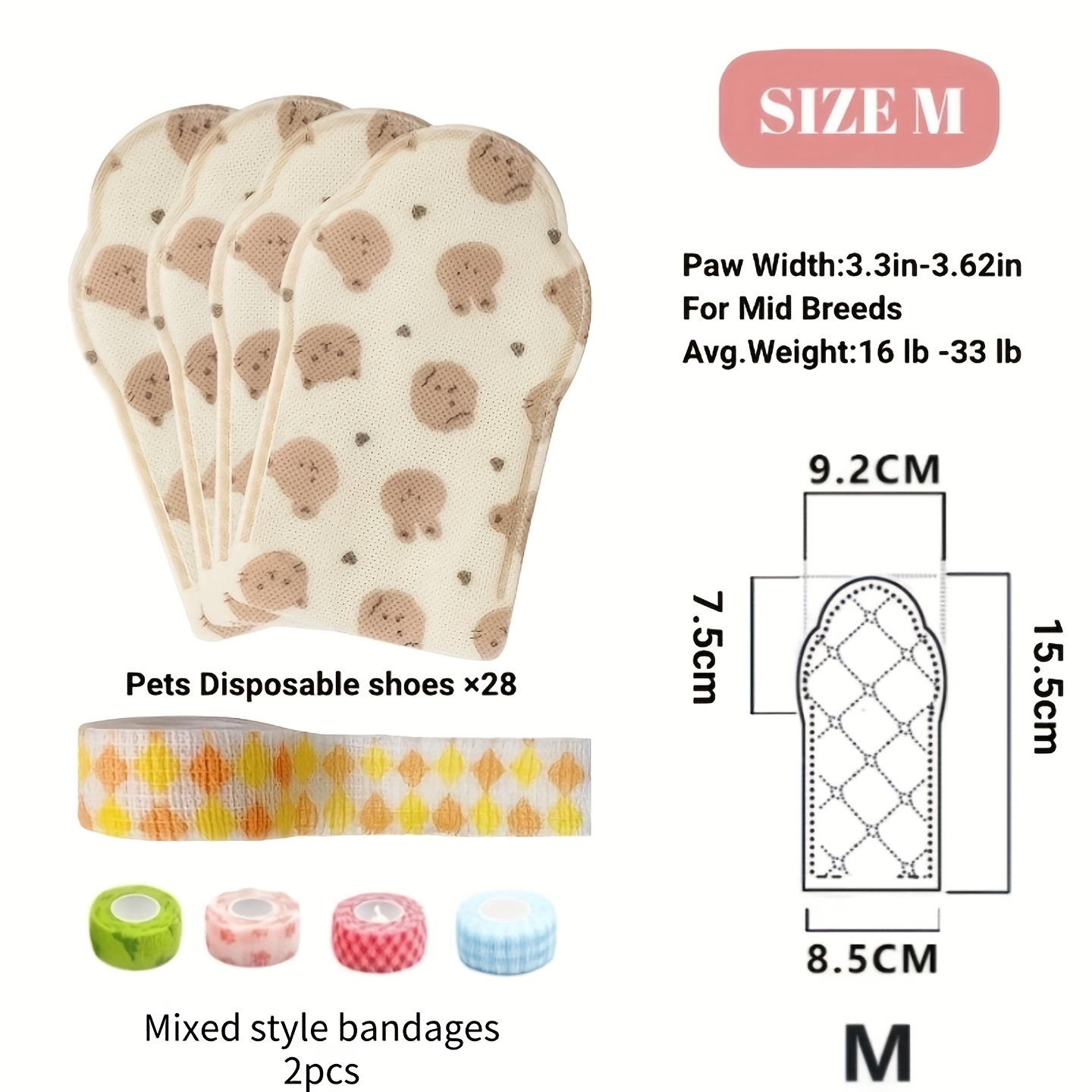 28pcs Disposable Booties Set for Dogs and Cats with Adjustable Bandages